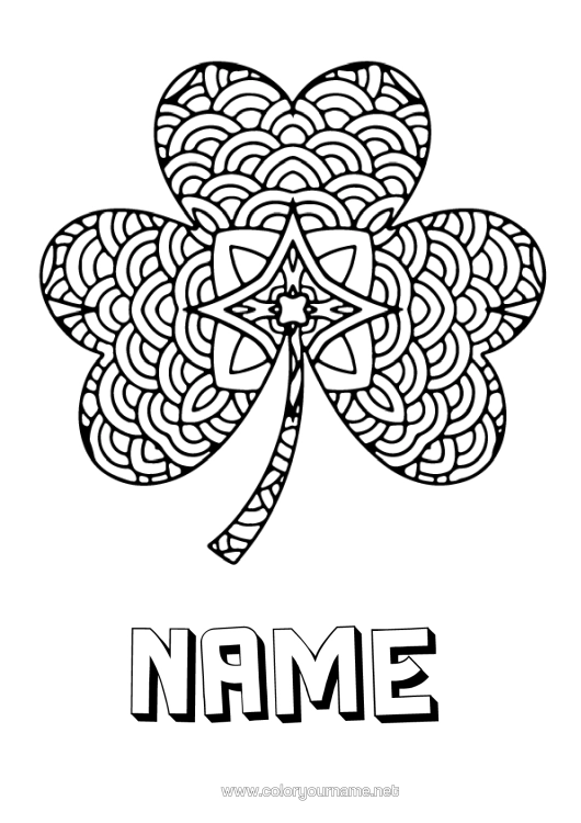 Colouring page to print Mandala Clover Ireland Celtic