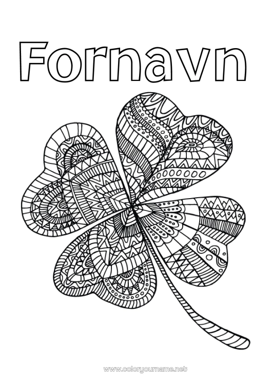 Fargeleggingssiden til utskrift Mandala Klover