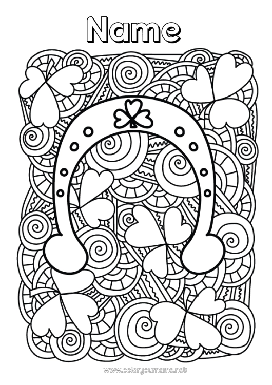 Colouring page to print Mandala Clover Ireland Horseshoe Celtic