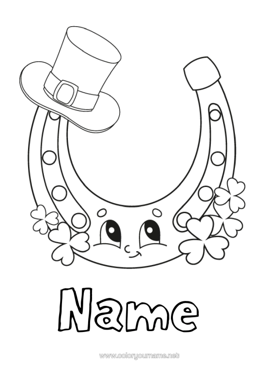 Colouring page to print Fortune Clover Ireland Horseshoe
