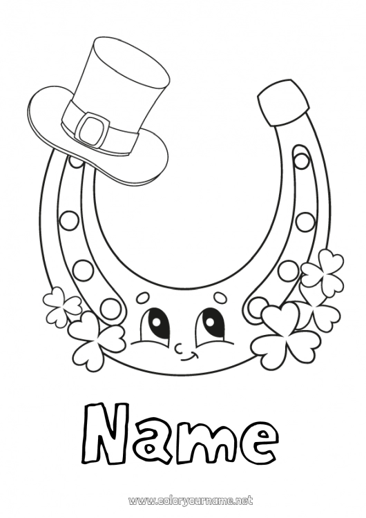 Coloring page to print Luck Clover Ireland Horseshoe