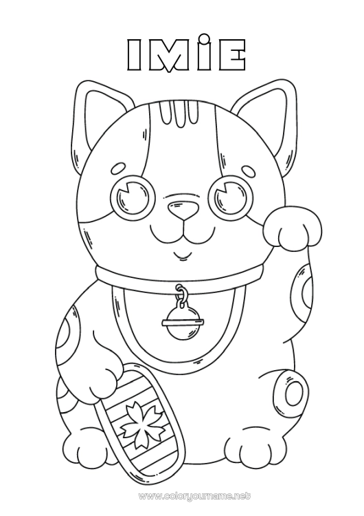 Kolorowanka do wydruku Kot Szansa Japon Maneki Neko Psy i koty