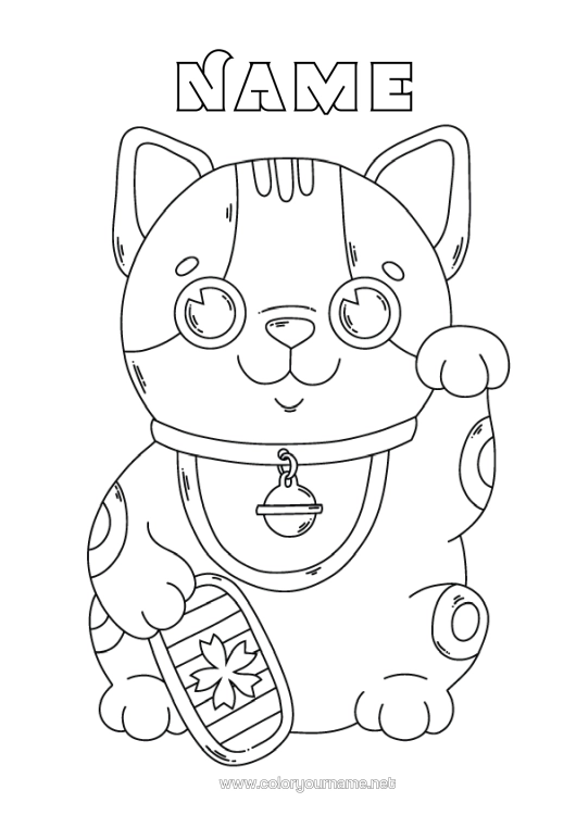 Colouring page to print Cat Fortune Japan Maneki Neko Dogs And Cats