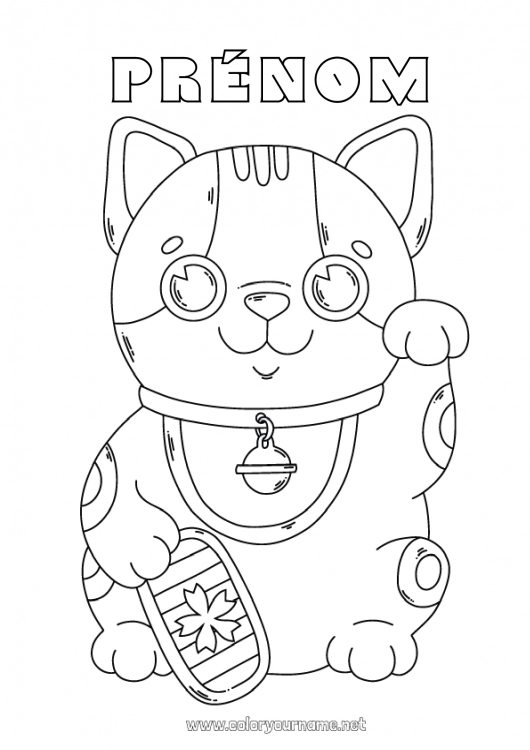 Coloriage à imprimer Chat Chance Japon Maneki Neko Chiens et chats