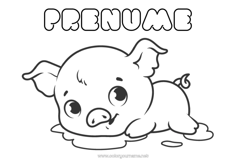 Pagină de colorat de imprimat Porc Animal Anul Nou Chinezesc Animale de fermă