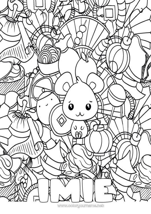 Kolorowanka do wydruku Chiński Nowy Rok Szczur Złożone kolorowanki Zwierzęta leśne