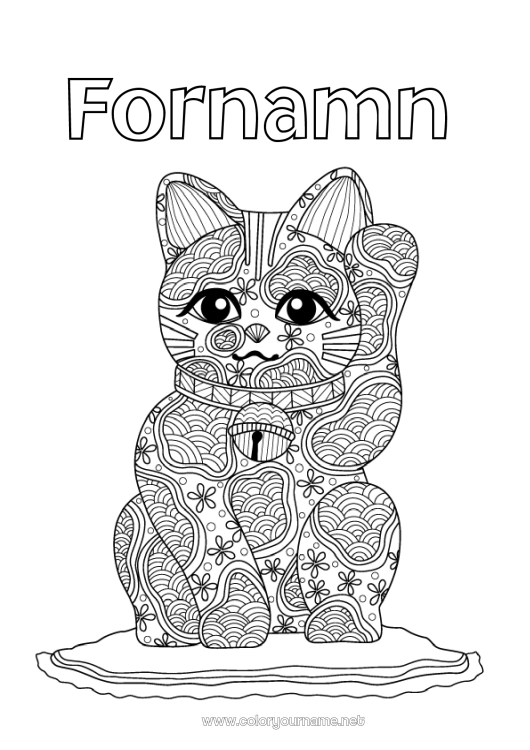 Färgläggningssida att skriva ut Mandala Tur Japan Maneki Neko