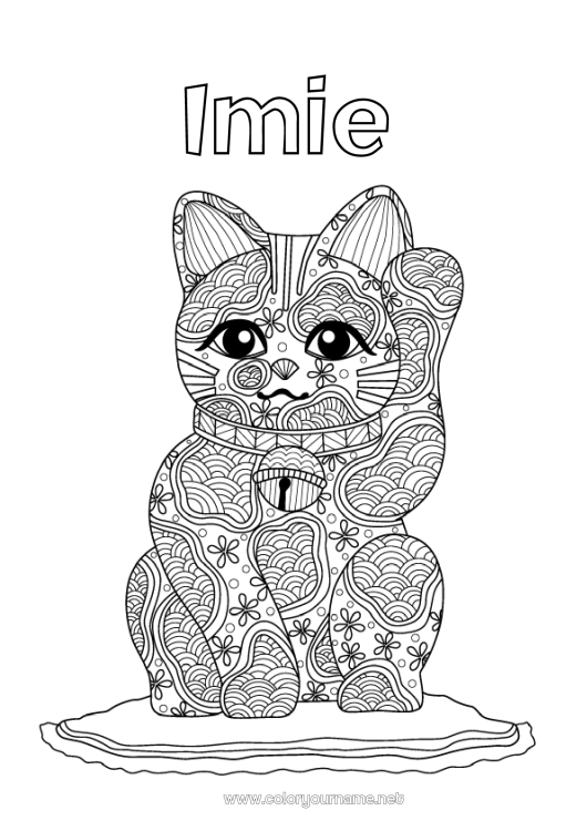 Kolorowanka do wydruku Mandala Szansa Japon Maneki Neko