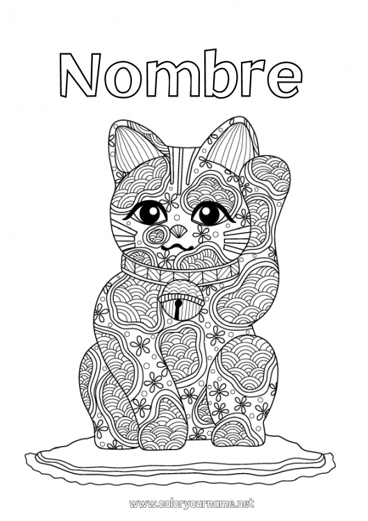 Dibujo para colorear para imprimir Mandala Suerte Japón Maneki Neko