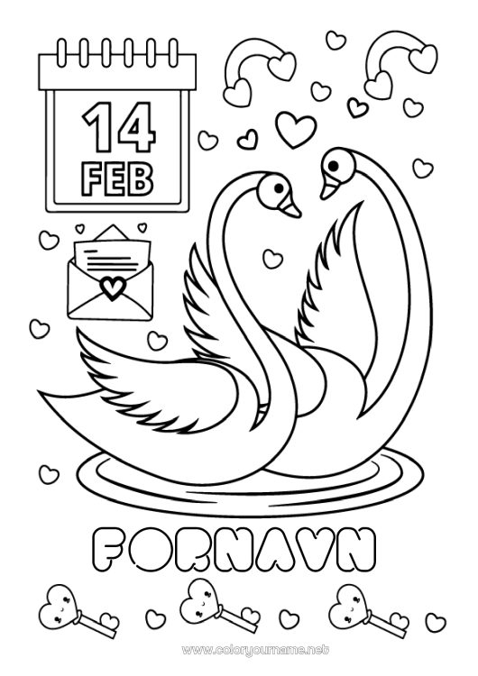 Farvelægningssiden til udskrivning Hjerte Fugl Dyr Valentinsdag
