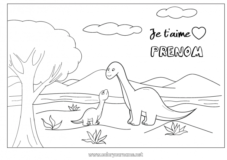 Coloriage à imprimer Papa Maman Dinosaures Je t'aime Animal 