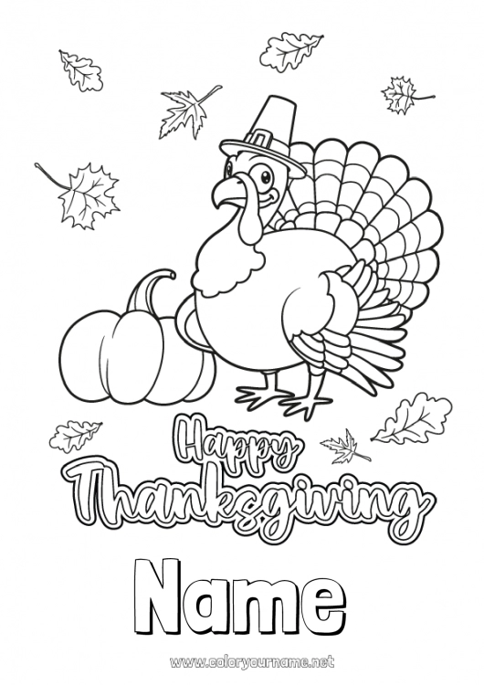 Coloring page to print Thanksgiving Turkey Farm animals