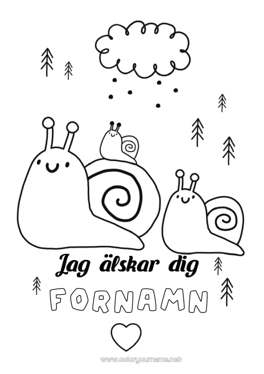 Färgläggningssida att skriva ut Pappa Mamma Jag älskar dig. Djur Snigel