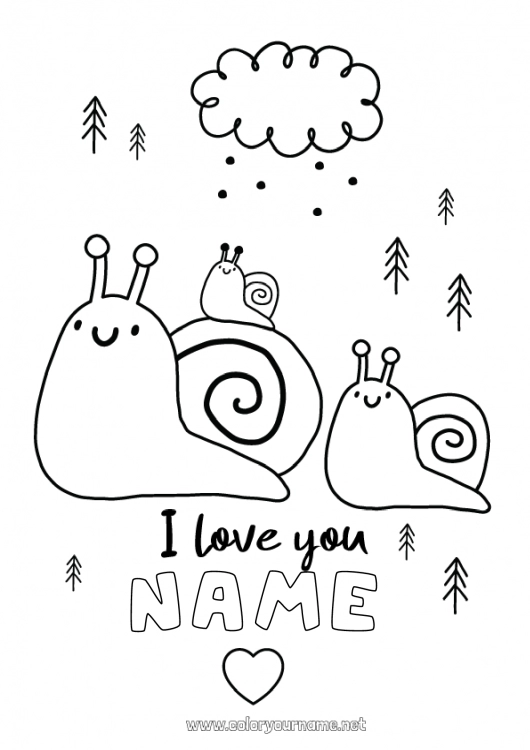 Coloring page to print Dad Mum I love you Animal Snail 