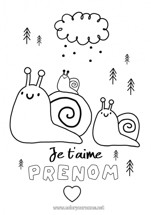 Coloriage à imprimer Papa Maman Je t'aime Animal Escargot 