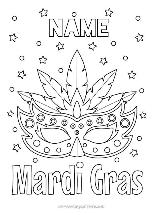 Colouring page to print Mask Carnival Mardi Gras