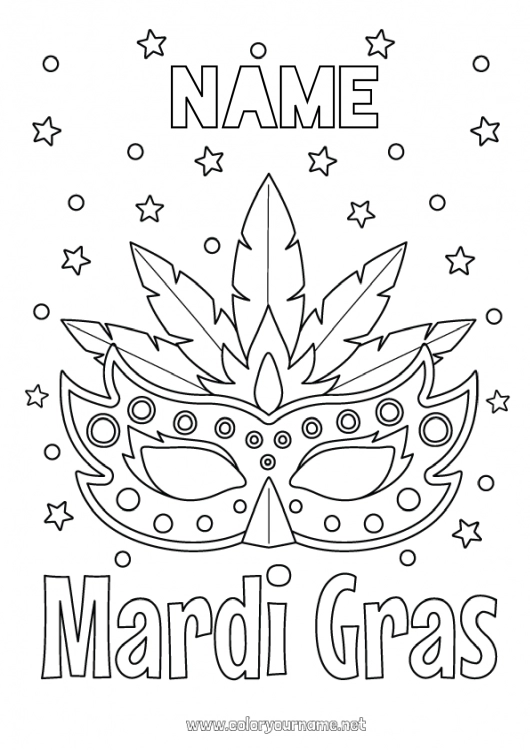 Coloring page to print Mask Carnival Shrove Tuesday