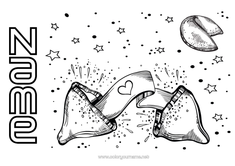 Colouring page to print Food Chinese New Year Fortune