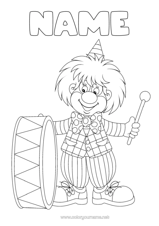 Colouring page to print Disguise Clown Carnival Mardi Gras Circus