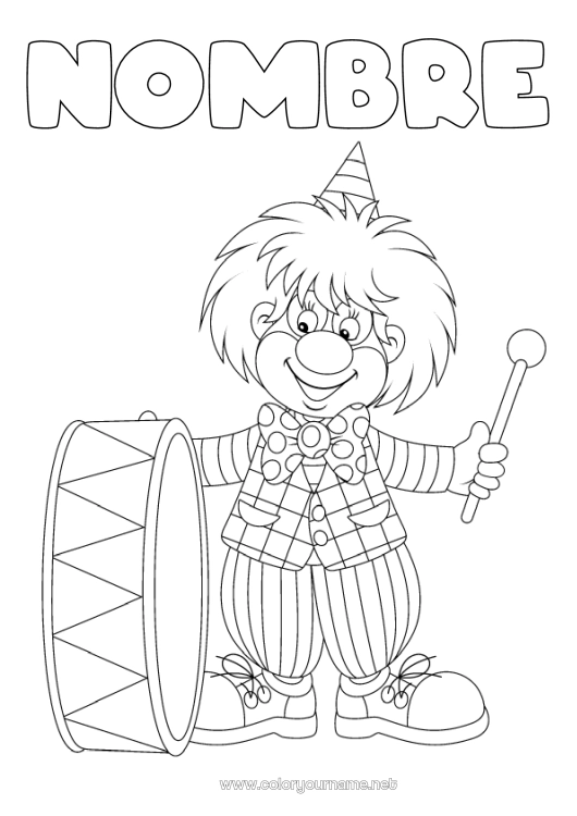 Dibujo para colorear para imprimir Disfraz Clown Carnaval Martes de Carnaval Circo