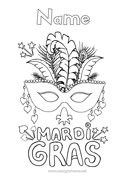 Colouring page to print Mask Carnival Mardi Gras