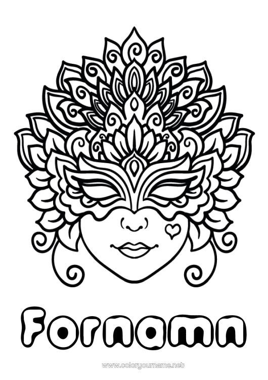 Färgläggningssida att skriva ut Mask Karneval Fettisdagen