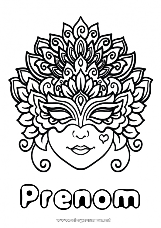 Coloriage à imprimer Masque Carnaval Mardi gras