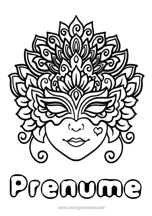 Pagină de colorat de imprimat Mască Carnaval Marțea Grasă