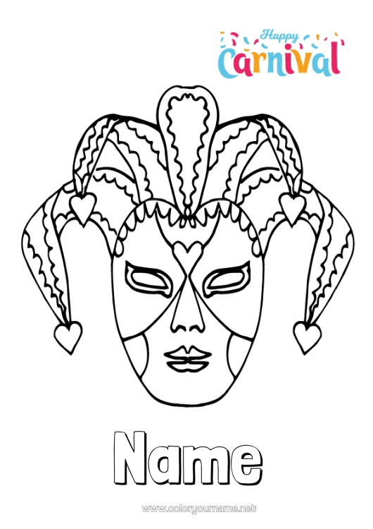 Colouring page to print Mask Carnival Joker Italy