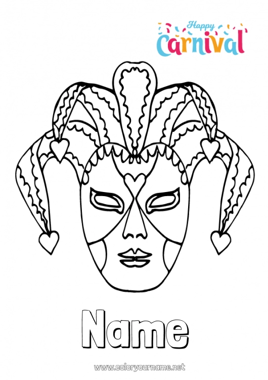 Coloring page to print Mask Carnival Joker Italy