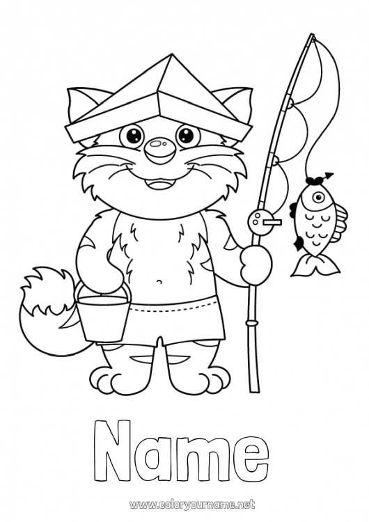 Coloring page to print Cat Fishing Animal Dog and cat