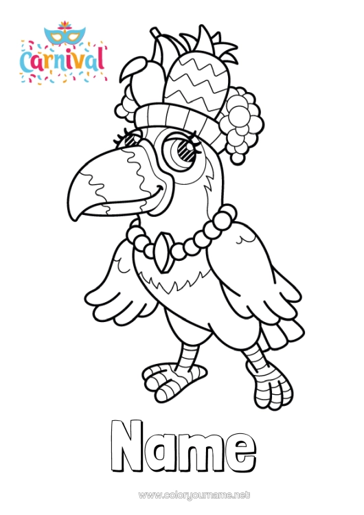 Colouring page to print Bird Animal Carnival Parrot Brazil Birds And Flying Mammals