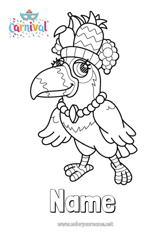 Coloring page to print Bird Animal Carnival Parrot Brazil Flying birds and mammals