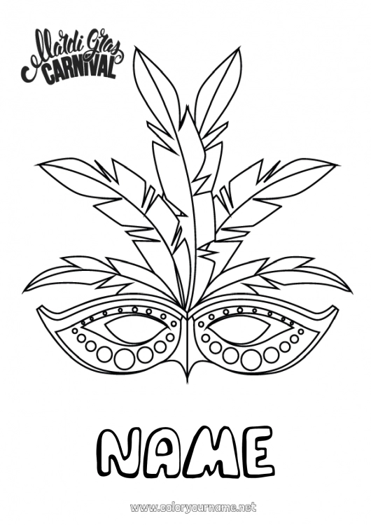 Coloring page to print Mask Carnival Shrove Tuesday