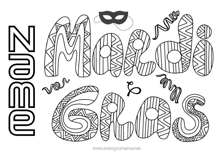 Colouring page to print Carnival Mardi Gras