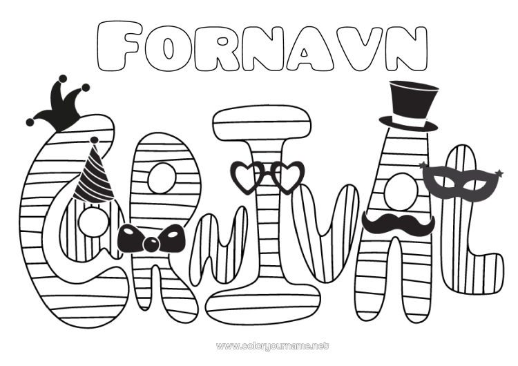 Farvelægningssiden til udskrivning Kostume Carnival Fastelavn