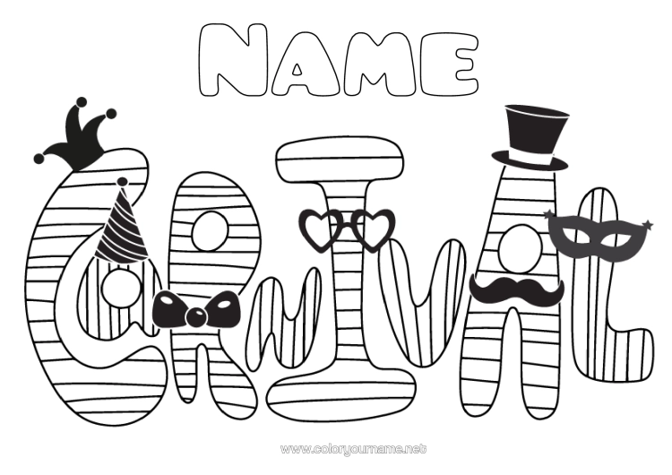 Colouring page to print Disguise Carnival Mardi Gras