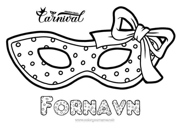 Farvelægningssiden til udskrivning Maske Carnival Fastelavn