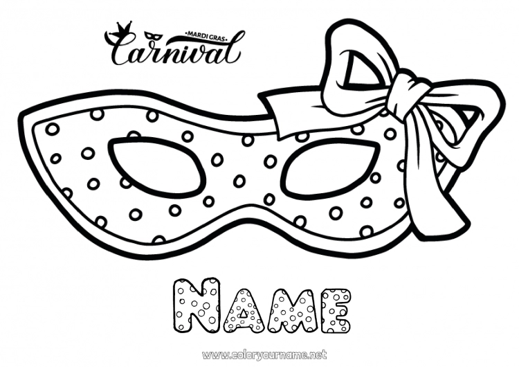 Coloring page to print Mask Carnival Shrove Tuesday