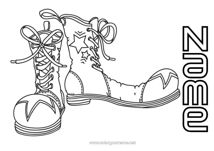 Colouring page to print Clown Carnival Mardi Gras Shoe Circus