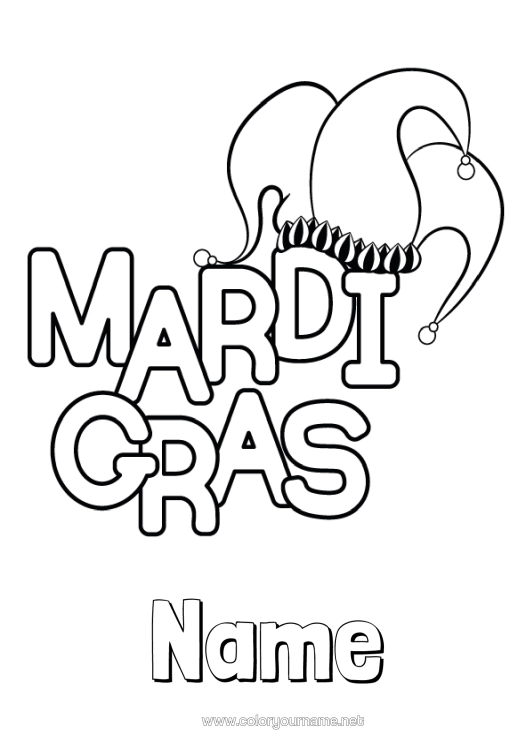 Colouring page to print Carnival Mardi Gras Joker
