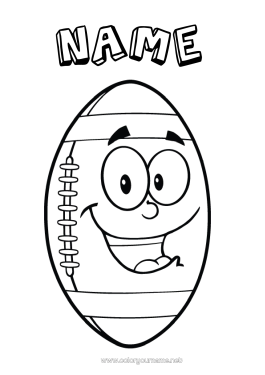 Coloring page to print Sport Super Bowl Rugby American football ball Team sports Elf passport Door       