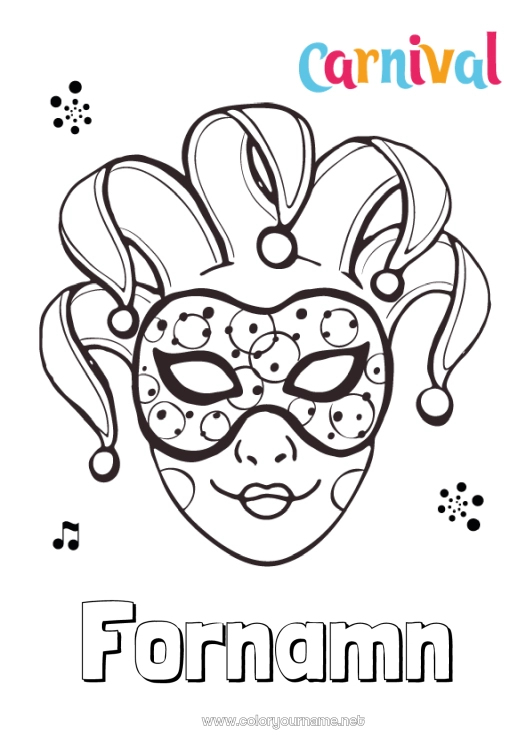 Färgläggningssida att skriva ut Mask Karneval Fettisdagen Joker