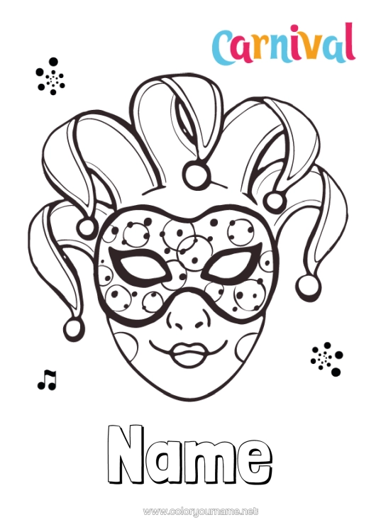 Colouring page to print Mask Carnival Mardi Gras Joker