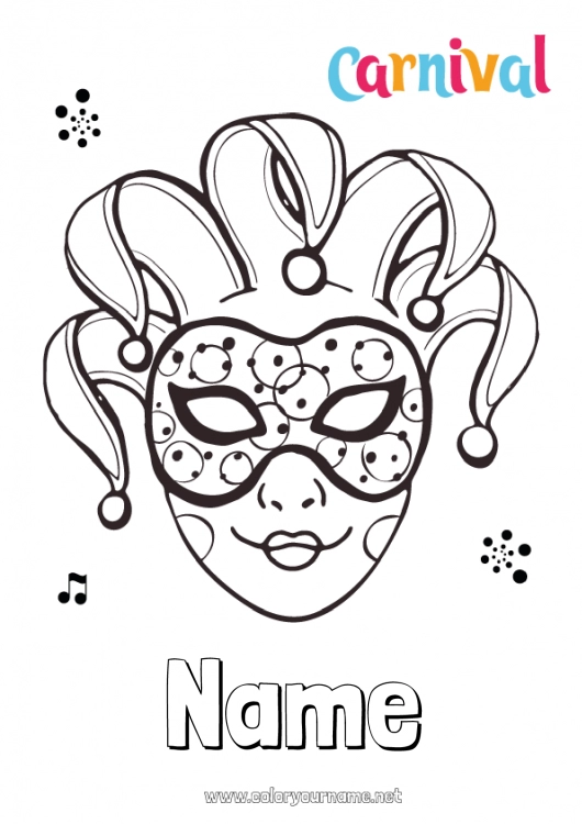 Coloring page to print Mask Carnival Shrove Tuesday Joker