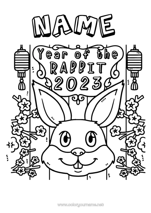 Colouring page to print Rabbit 2023 Chinese New Year Forest Animals