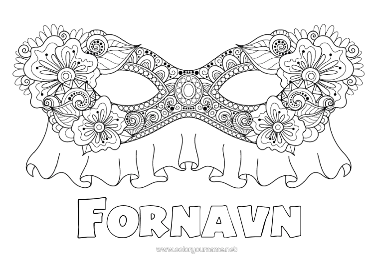 Farvelægningssiden til udskrivning Maske Carnival Fastelavn