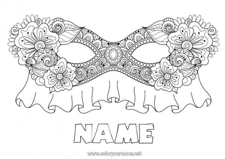 Coloring page to print Mask Carnival Shrove Tuesday