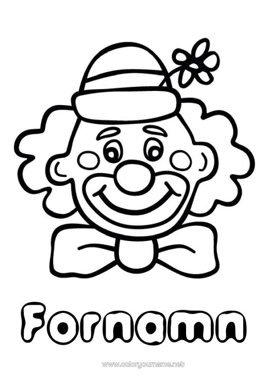 Färgläggningssida att skriva ut Utklädnad Clown Karneval Fettisdagen Cirkus