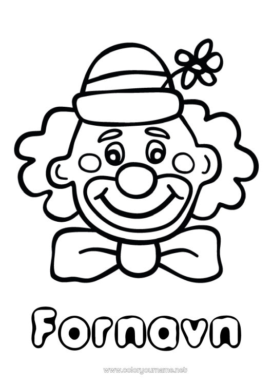 Farvelægningssiden til udskrivning Kostume Klown Carnival Fastelavn Cirkus